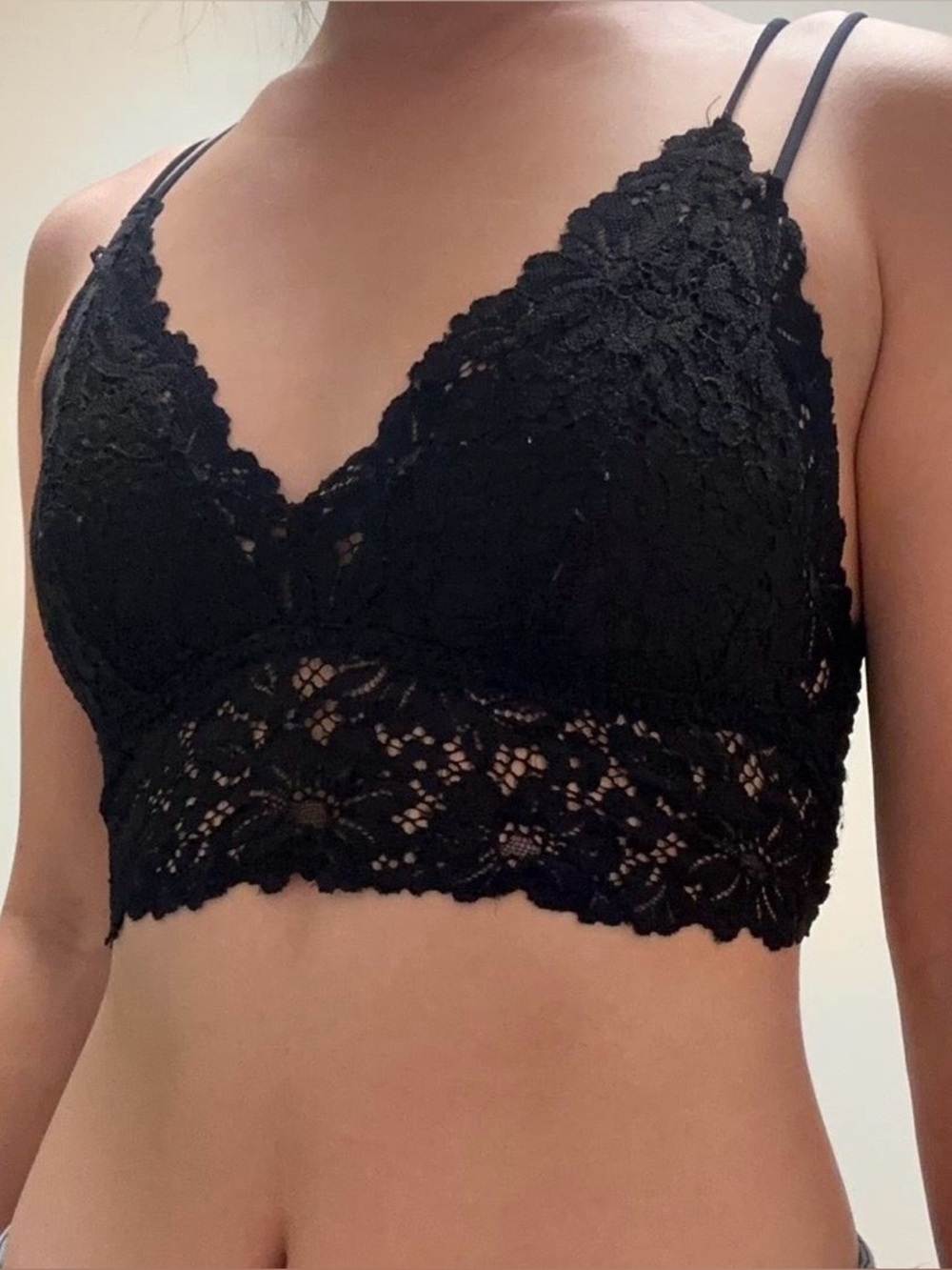 PINK Victoria's Secret Black Lace Bralette with Crisscross Straps